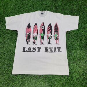 Vintage 80s Last-Exit Surfer Shirt XL 21x27 Summer-Fun Crop USA